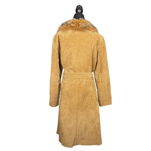 Vintage Tan Suede Leather Coat Faux Fur Collar Penny Lane Jacket Boho, 70s - Picture 3 of 8